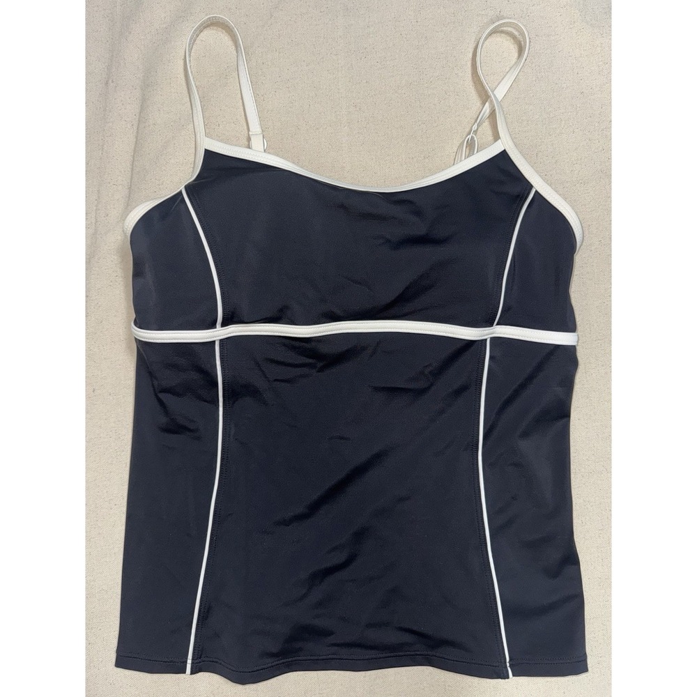 Lands End Women's 8 Tankini Swim Top  Swimsuit Convertible Straps Black White